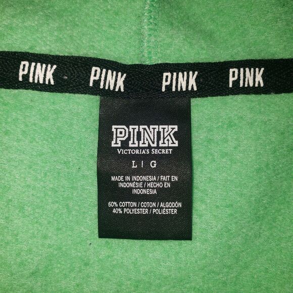 Victorias Secret PINK Bright Green Zip Front Hoodie Womens Size Large - Picture 7 of 9